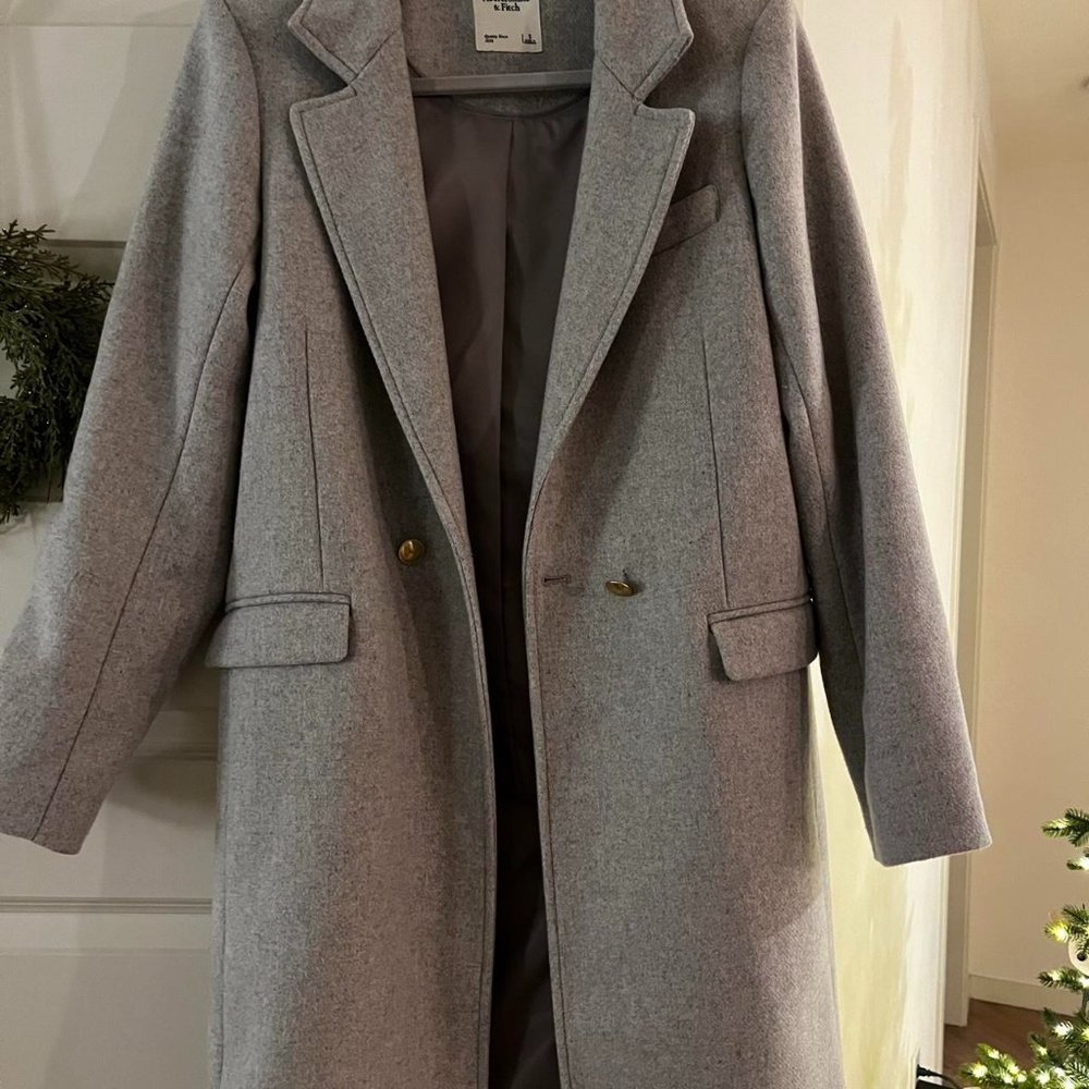 A&F • Grey Wool Blend Dad Coat with Gold Buttons • Small
